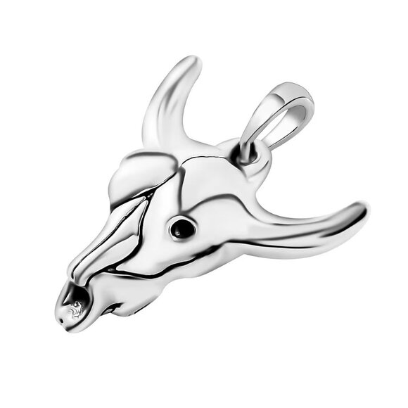 Unisex Bull Head 925 Sterling Silver Pendant on 24" Braided Leather Necklace NWT - Picture 4 of 8